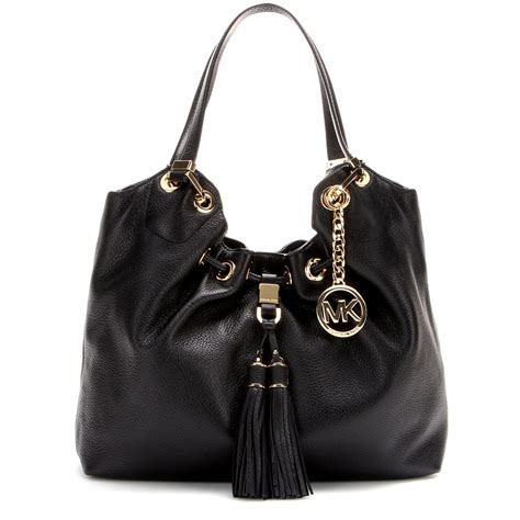 michael kors drawstring black leather shoulder bag|michael kors flat shoulder bags.